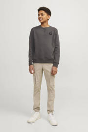 thumbnail: Beige jongens JACK & JONES JUNIOR tapered fit cargobroek - van stretchkatoen met regular waist, rits- en knoopsluiting en effen