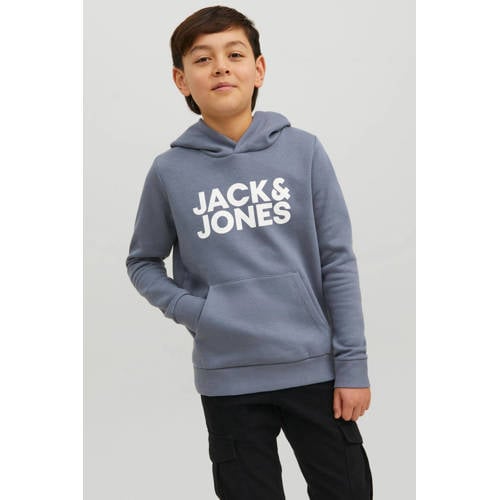 JACK & JONES JUNIOR hoodie JJECORP met logo grijsblauw Sweater Logo 