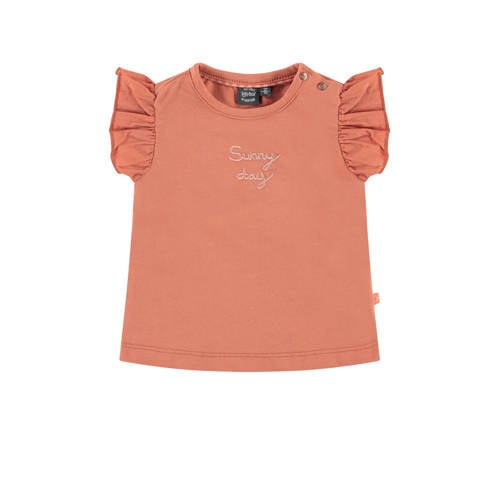 Babyface baby T-shirt met tekst en ruches roze Meisjes Stretchkatoen Ronde hals