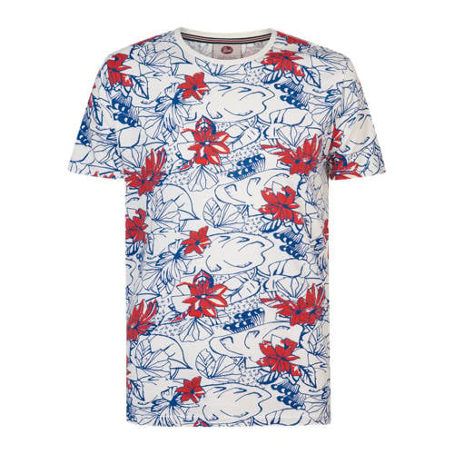 Petrol Industries T-shirt met all over print wit/blauw/rood Jongens Katoen Ronde hals