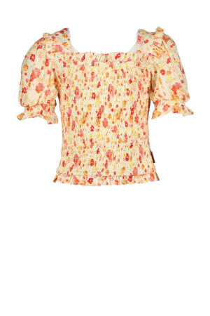 gebloemd T-shirt geel/oranje
