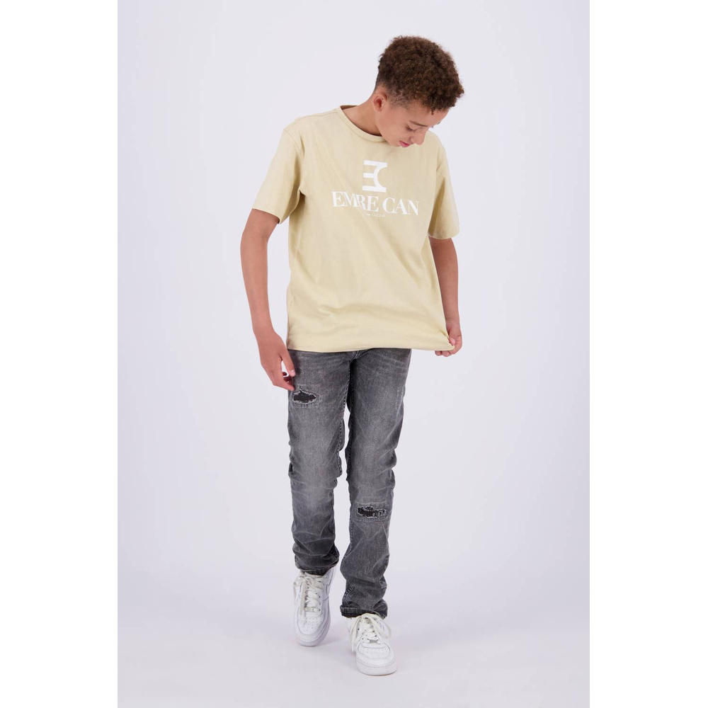 Ecru jongens Vingino T-shirt van katoen met logo dessin, korte mouwen en ronde hals
