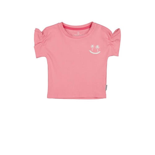 Vingino T-shirt HOLLIE met printopdruk en ruches roze Meisjes Stretchkatoen Ronde hals
