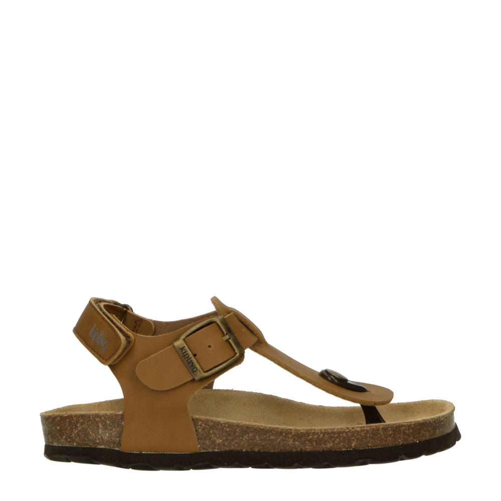 Cognackleurige jongens Kipling Juan 3 sandalen van imitatieleer met gesp