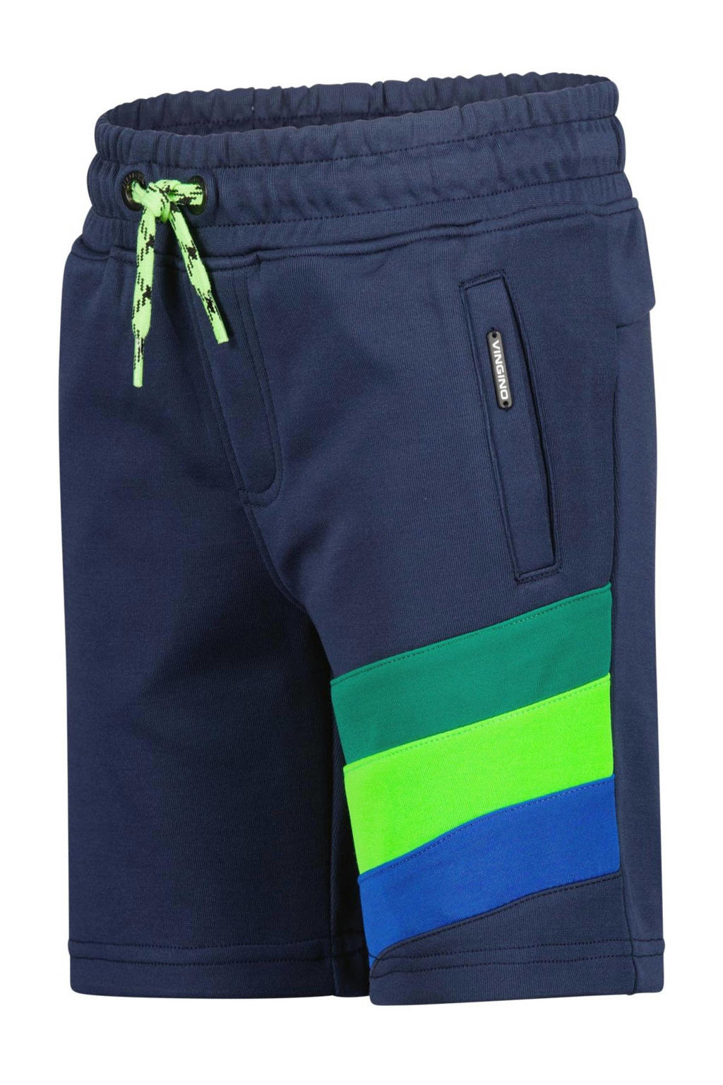 Donkerblauw en neonkleurige jongens Vingino sweatshort met elastische tailleband met koord