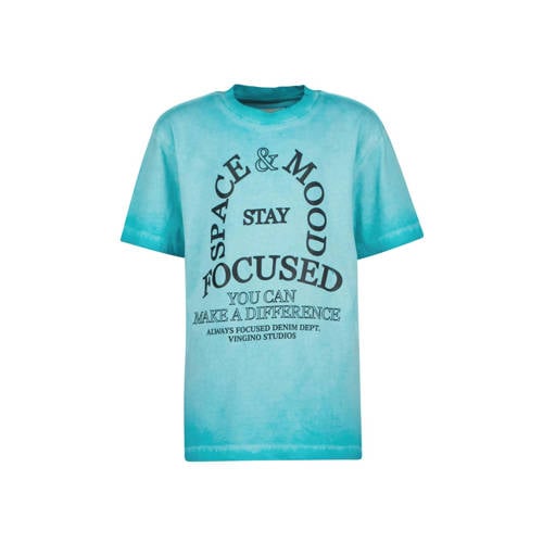 Vingino T-shirt JOEY met printopdruk aqua blauw Jongens Katoen Ronde hals