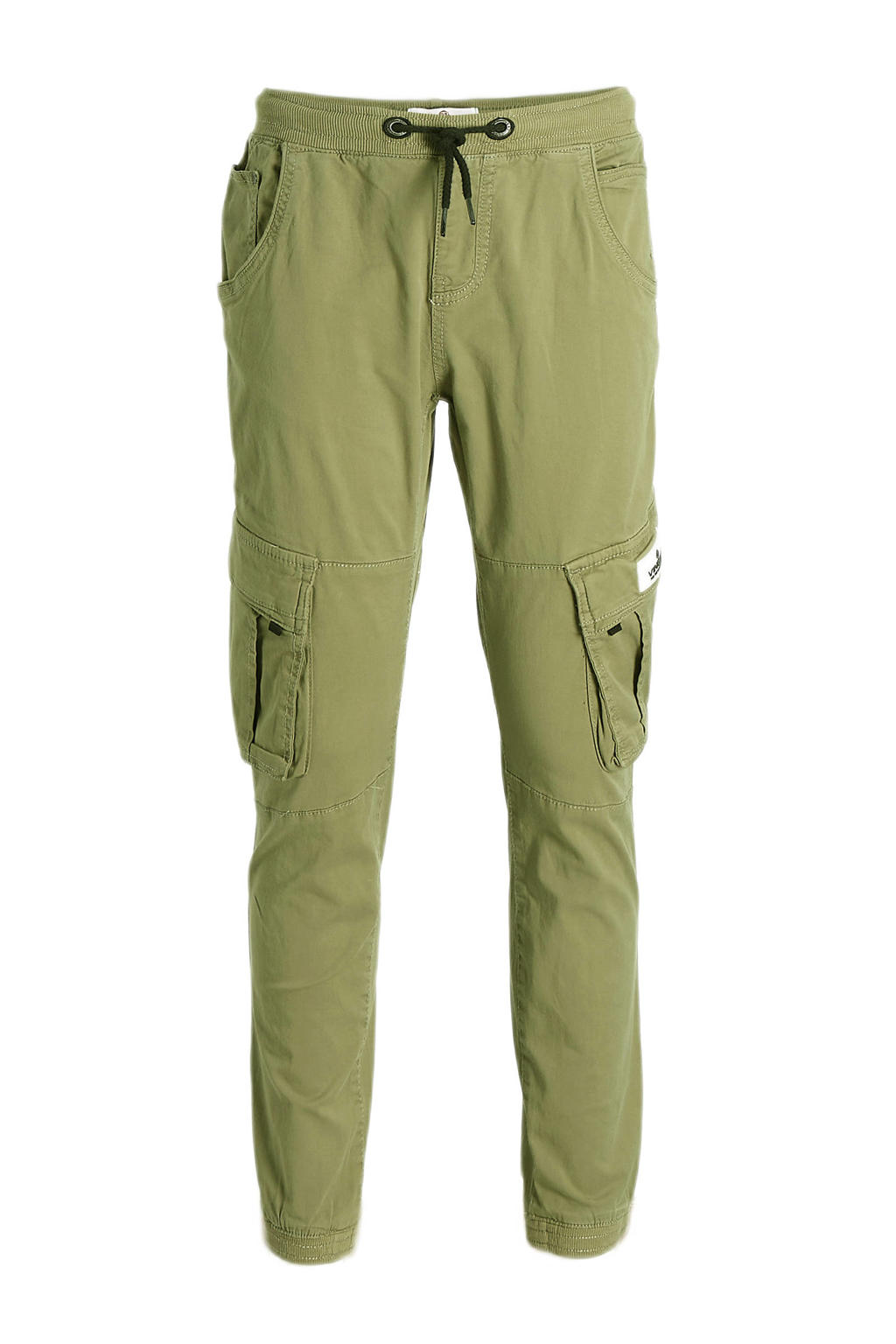 Groene jongens Vingino broek khaki van stretchkatoen met regular waist en elastische tailleband met koord