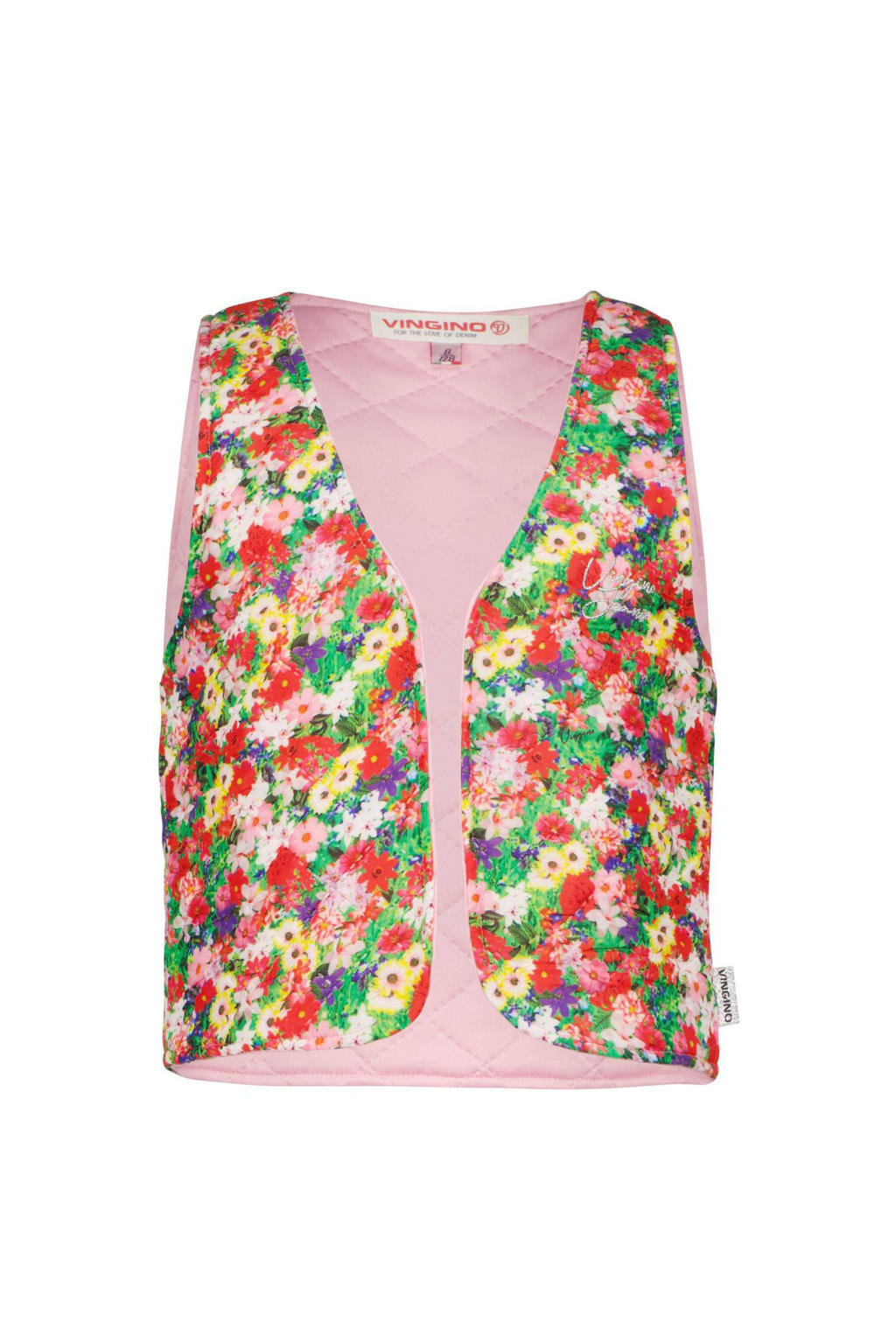 Roze en multikleurige meisjes Vingino gebloemd gilet multicolor van polyester met openvallende hals