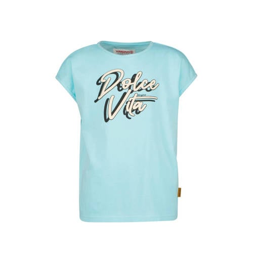 Vingino T-shirt HELEN met tekst lichtblauw Meisjes Katoen Ronde hals Tekst