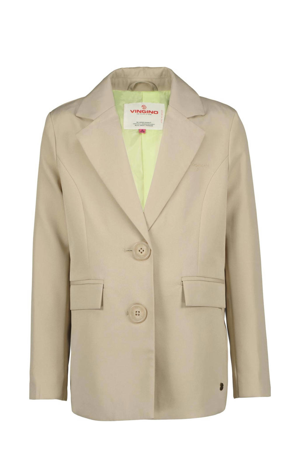 Zandkleurige meisjes Vingino blazer van polyester met effen, lange mouwen, reverskraag en knoopsluiting