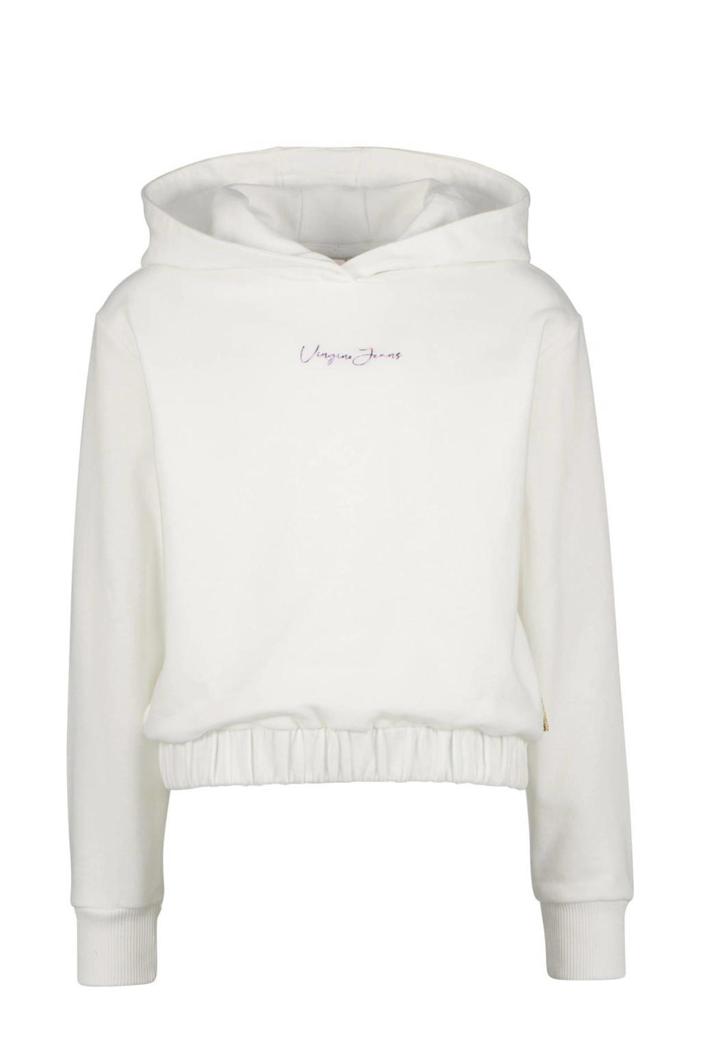 Witte meisjes Vingino hoodie van sweat materiaal met tekst print, lange mouwen, capuchon en elastische boord