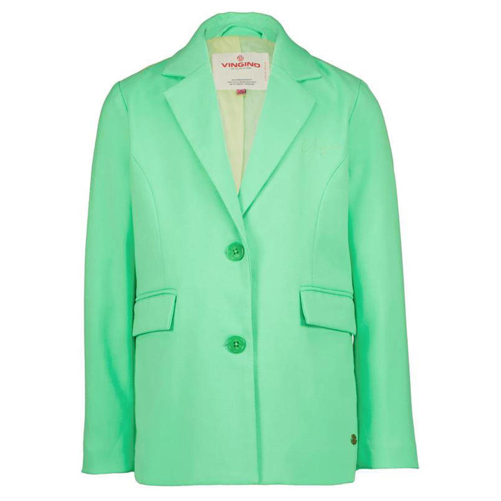 Groene meisjes Vingino blazer van polyester met effen, lange mouwen, reverskraag en knoopsluiting