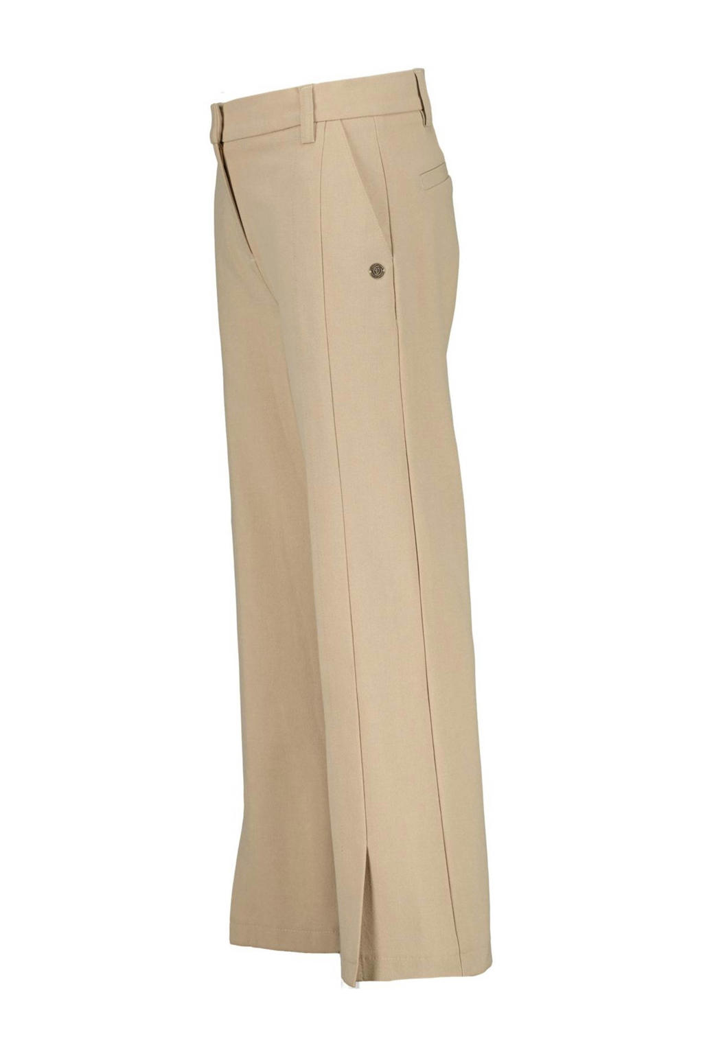 Zandkleurige meisjes Vingino straight fit broek van polyester met regular waist en rits- en knoopsluiting