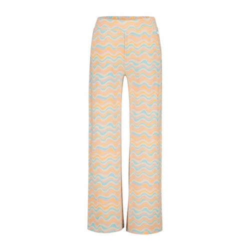 Vingino straight fit broek SAGE met all over print oranje/lichtblauw Meisjes Viscose