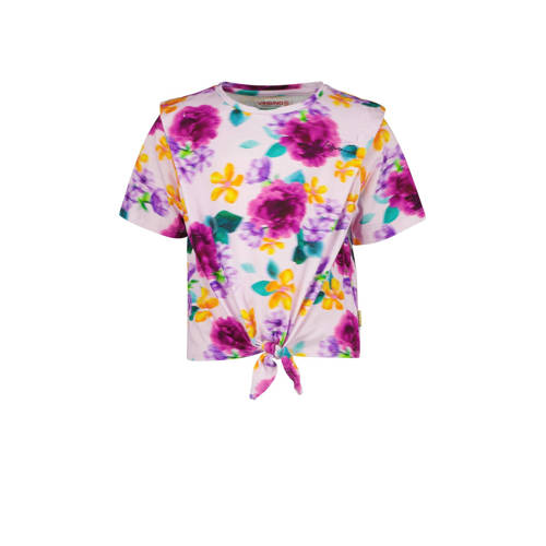 Vingino gebloemd T-shirt HAMMY lila/multicolor Paars Meisjes Katoen Ronde hals