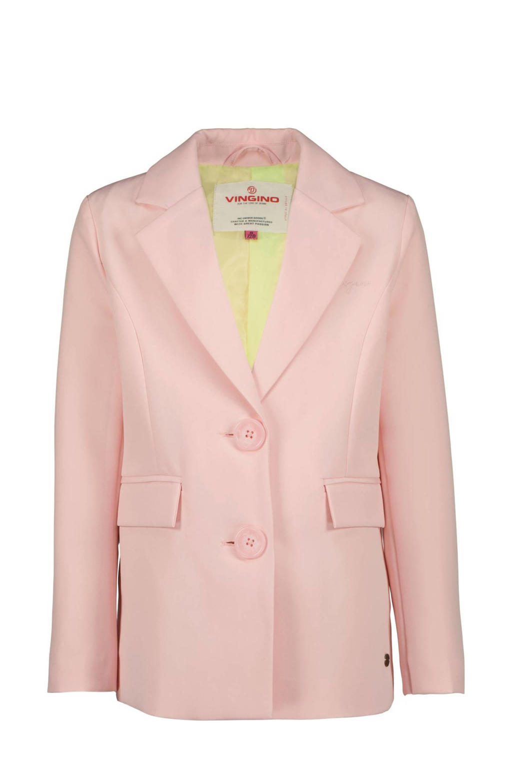 Roze meisjes Vingino blazer van polyester met effen, lange mouwen, reverskraag en knoopsluiting