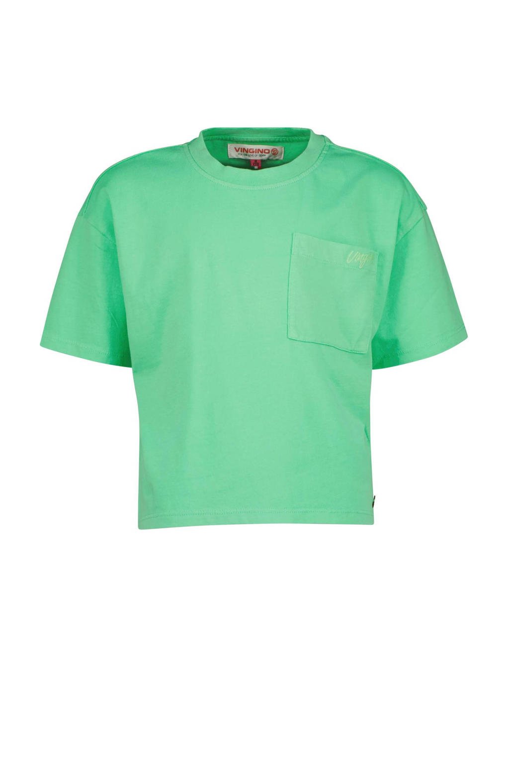Groene meisjes Vingino T-shirt van katoen met korte mouwen en ronde hals