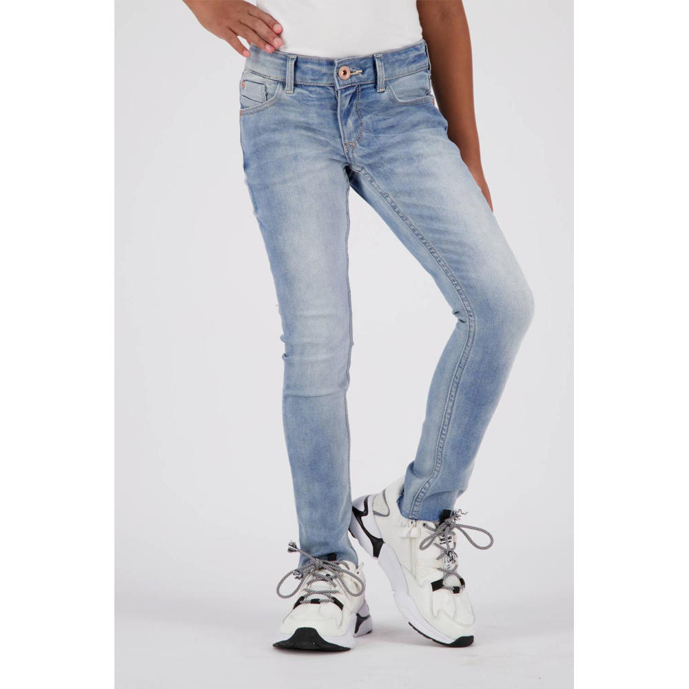 Medium blue denim meisjes Vingino skinny jeans van stretchdenim met regular waist en rits- en knoopsluiting