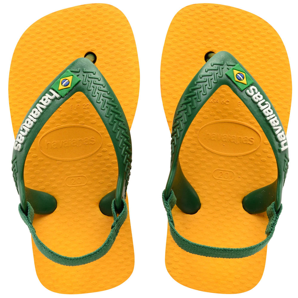 Geel en groene jongens Havaianas Baby Brasil Logo II teenslippers met hielbandje van rubber 