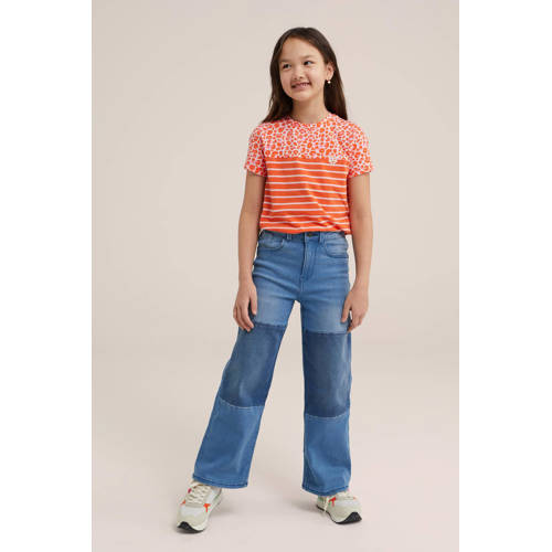 WE Fashion gestreept T-shirt oranje Meisjes Stretchkatoen Ronde hals Streep 92