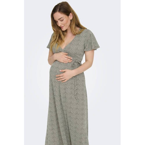 ONLY MATERNITY zwangerschapsjurk OLMPAULINE met stippen ecru/zwart Dames Polyester V-hals