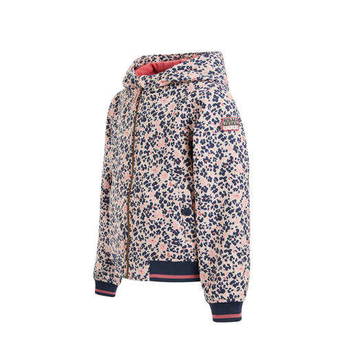 WE Fashion softshell jas met all over print roze donkerblauw Meisjes Polyester Capuchon 110 116