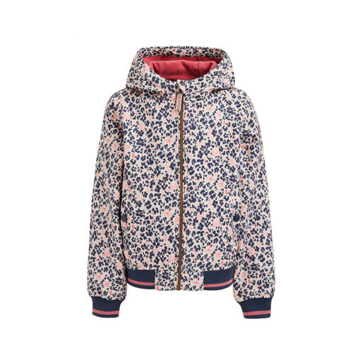 WE Fashion softshell jas met all over print roze/donkerblauw Meisjes Polyester Capuchon