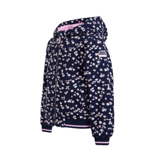 WE Fashion softshell jas met all over print donkerblauw Meisjes Polyester Capuchon 110 116