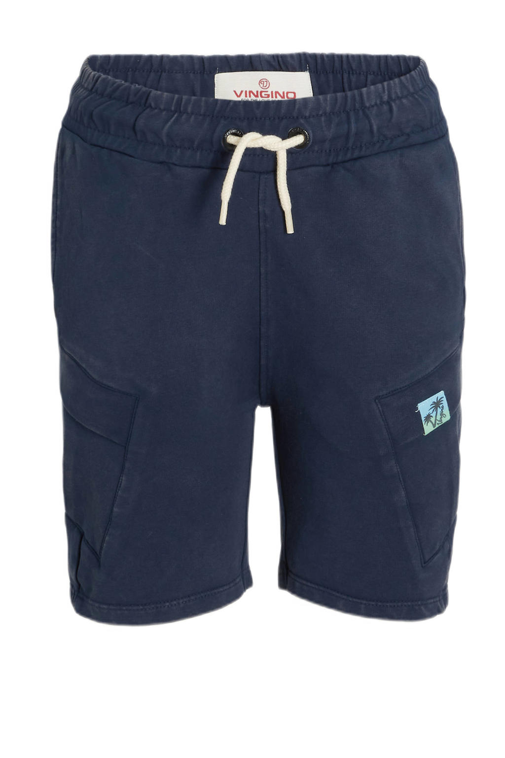Blauwe jongens Vingino cargo short van sweat materiaal met regular waist en elastische tailleband met koord