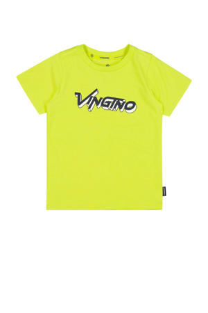 T-shirt HUCKLE met logo fel geel/groen