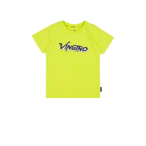Vingino T-shirt HUCKLE met logo fel geel/groen Jongens Stretchkatoen Ronde hals