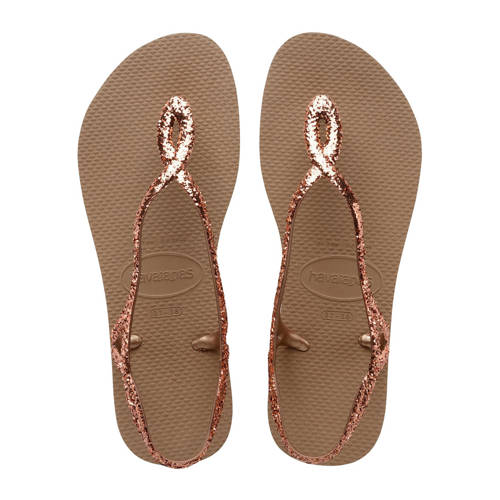 Havaianas Luna Premium II sandalen met glitters roségoud Meisjes Rubber 