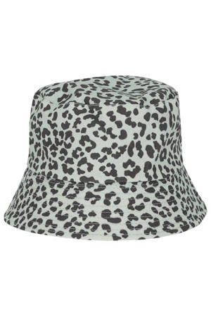 bucket hat met all-over panterprint lichtblauw