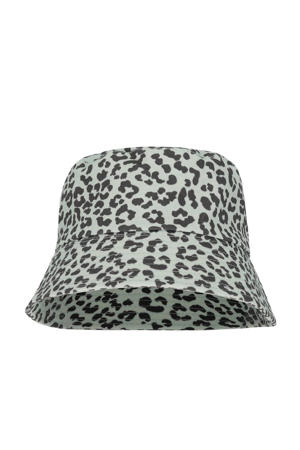 bucket hat met all-over panterprint lichtblauw