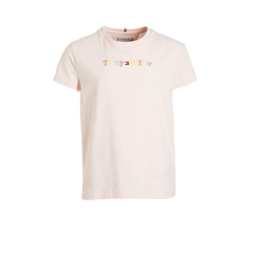 Tommy Hilfiger T-shirt met logo lichtroze Meisjes Stretchkatoen Ronde hals