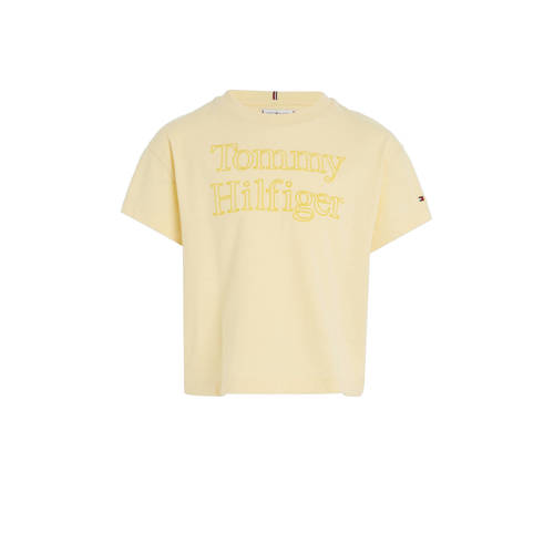 Tommy Hilfiger T-shirt met logo geel Meisjes Katoen Ronde hals Logo