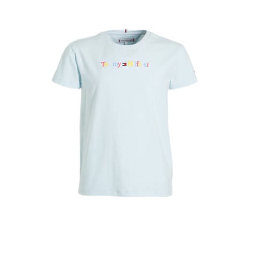 Tommy Hilfiger T-shirt met logo wit Meisjes Stretchkatoen Ronde hals Logo