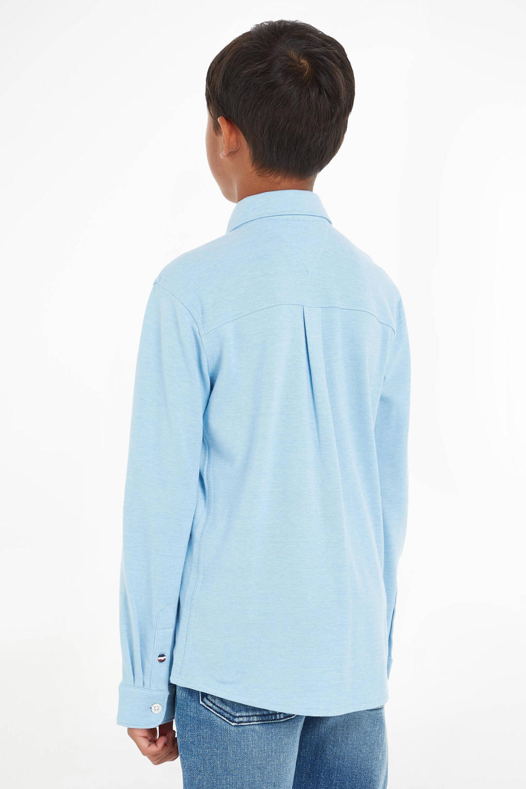 Lichtblauwe jongens Tommy Hilfiger overhemd van katoen met logo dessin, lange mouwen, klassieke kraag en knoopsluiting