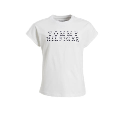 Tommy Hilfiger T-shirt met logo wit Meisjes Katoen Ronde hals Logo