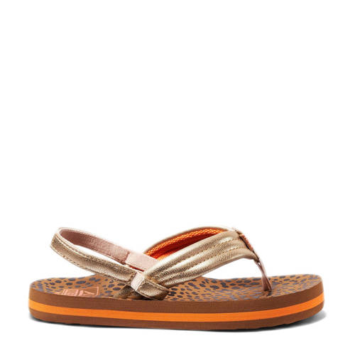 Reef Kids Ahi Wild teenslippers met hielbandje bruin/goud Meisjes Polyurethaan