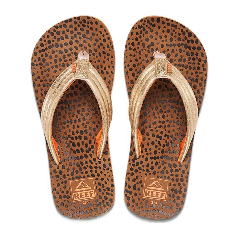 Bruin en gouden meisjes Reef Kids Ahi Wild teenslippers van textiel/eva/rubber 