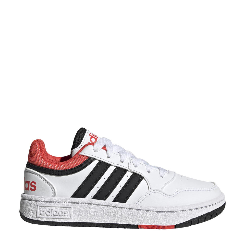 Wit, zwart en rode jongens en meisjes adidas Sportswear Hoops 3.0 sneakers van imitatieleer/textiel met veters en effen