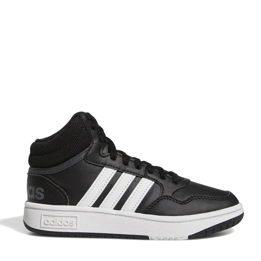 Zwart en witte jongens adidas Sportswear Hoops Mid 3.0 sneakers van imitatieleer met veters