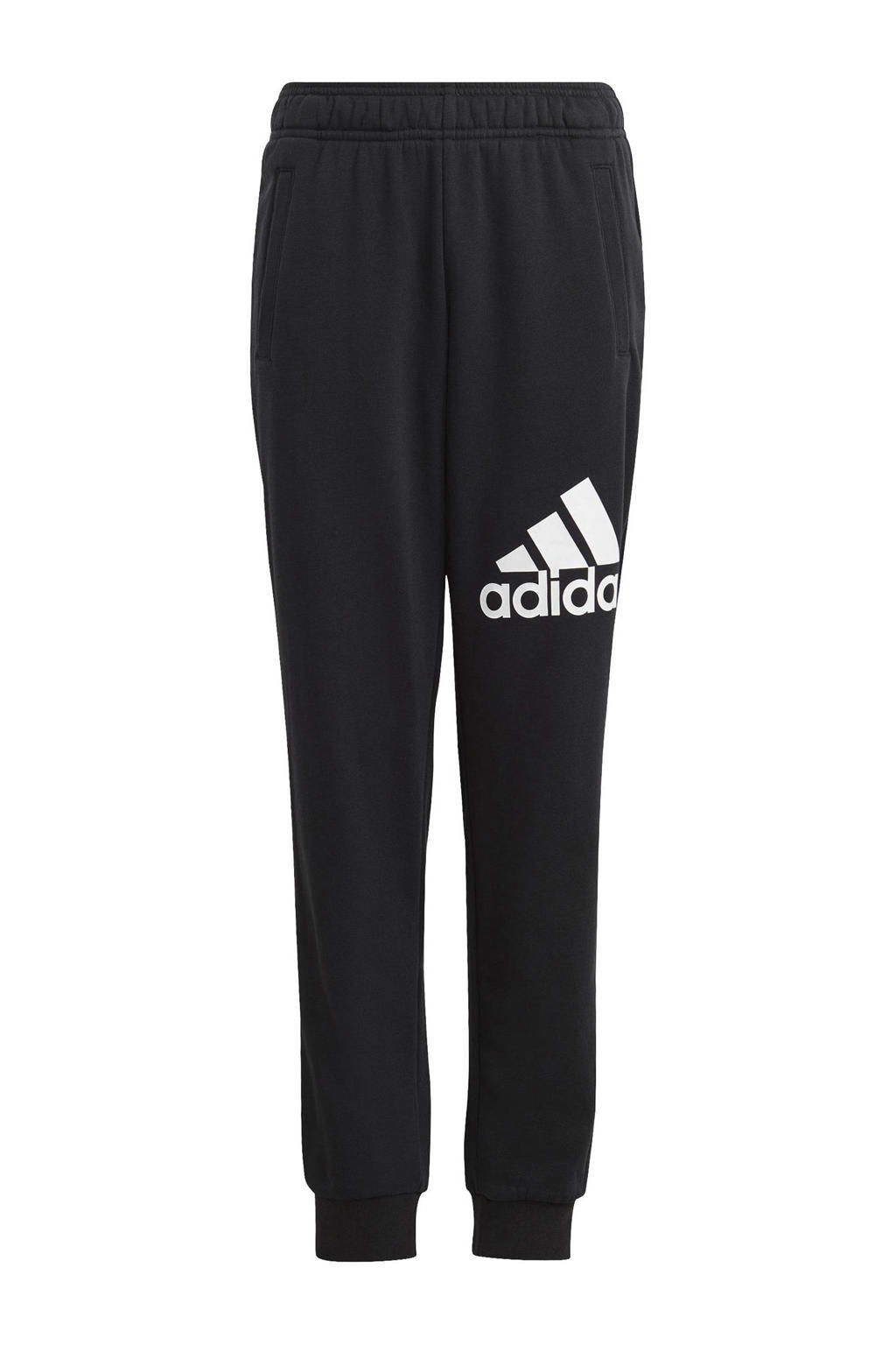 Zwarte jongens en meisjes adidas Sportswear joggingbroek van katoen met elastische tailleband met koord en logo dessin