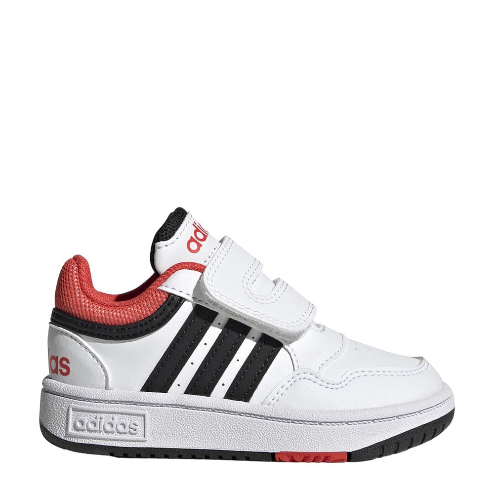 Wit, zwart en rode jongens en meisjes adidas Sportswear Hoops 3.0 sneakers van imitatieleer met klittenband