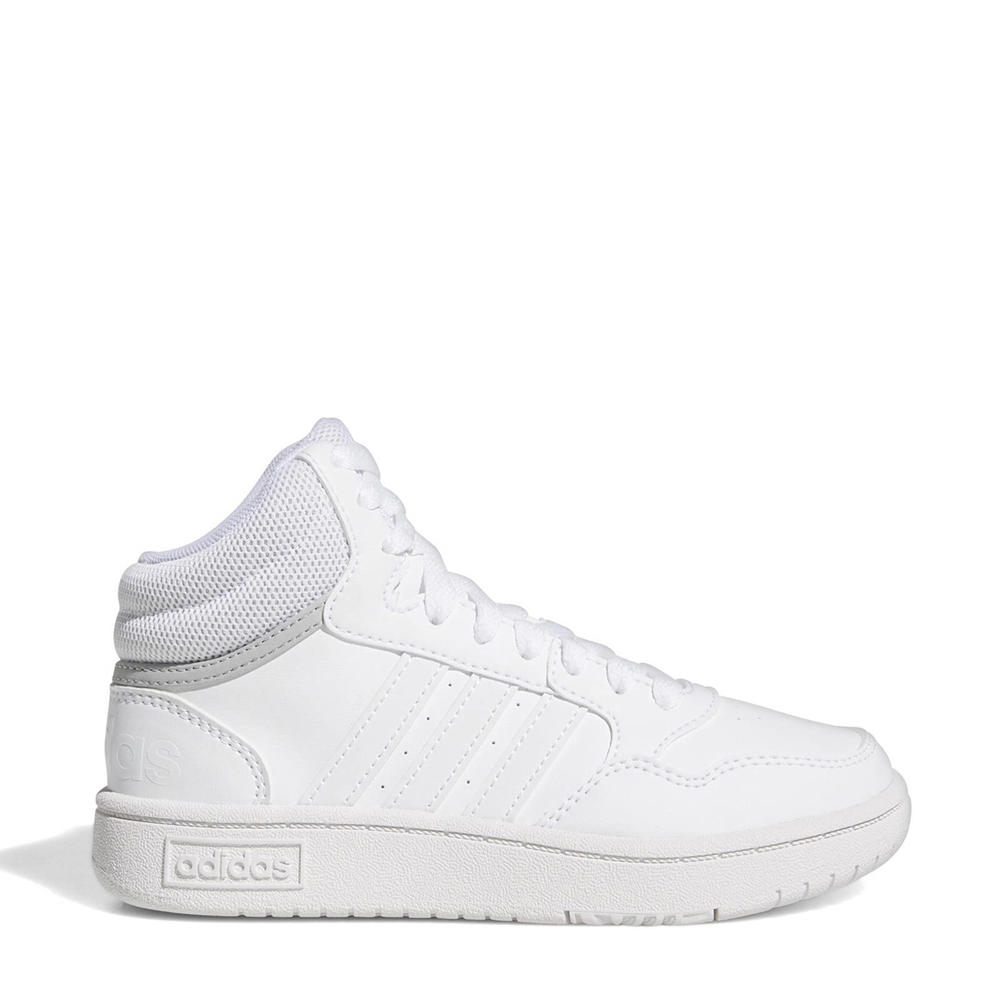 Wit en grijze jongens en meisjes adidas Sportswear Hoops Mid 3.0 sneakers van imitatieleer/textiel met veters en effen