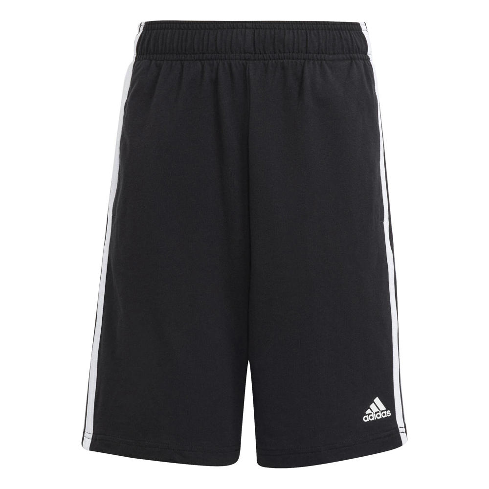 Zwarte jongens en meisjes adidas Sportswear short van katoen met elastische tailleband met koord en effen