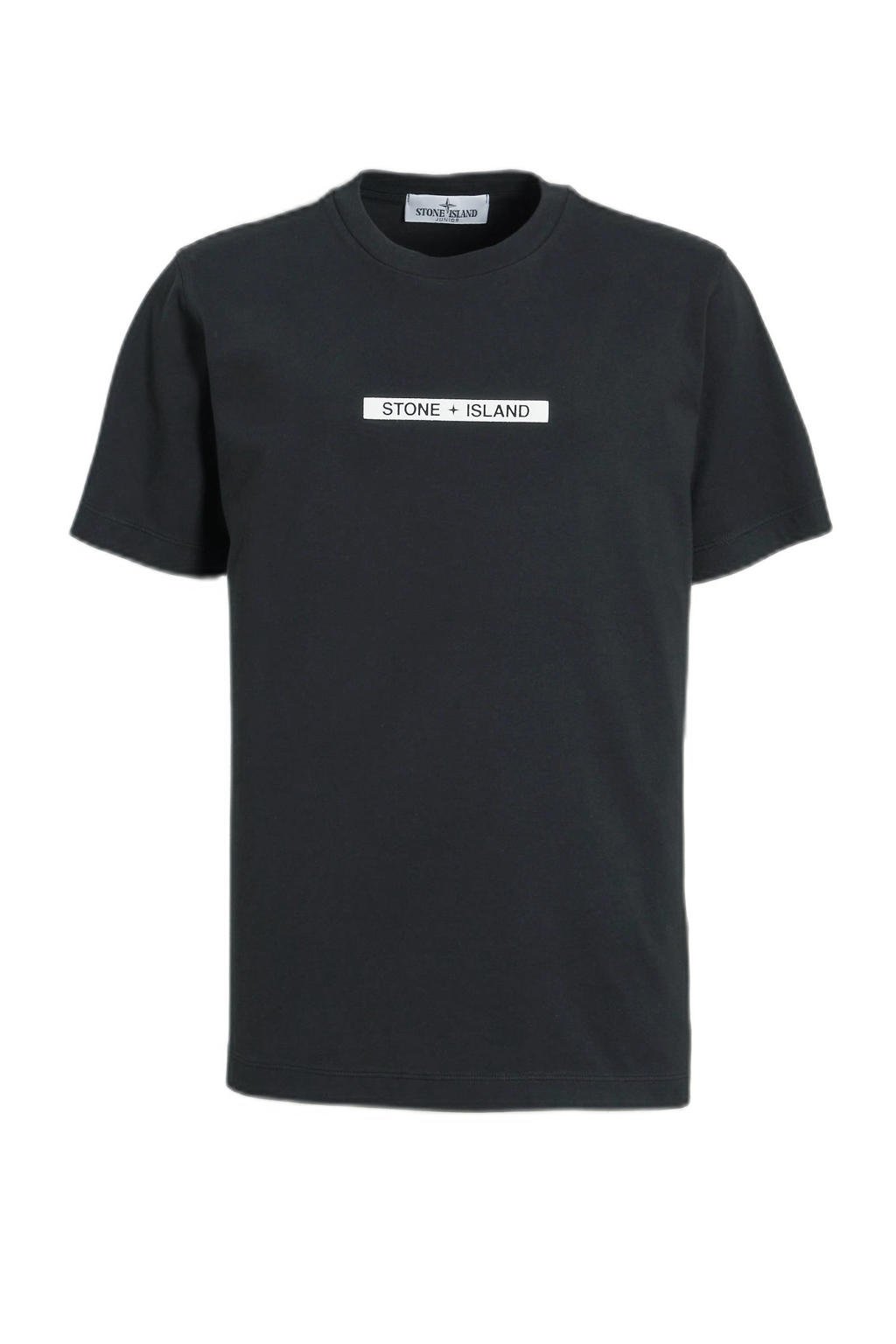 Zwarte jongens Stone Island T-shirt van katoen met logo dessin, korte mouwen en ronde hals