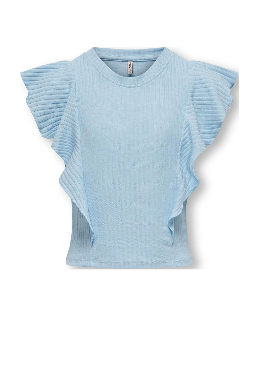Blauwe meisjes KIDS ONLY GIRL T-shirt met korte mouwen, ronde hals en ruches