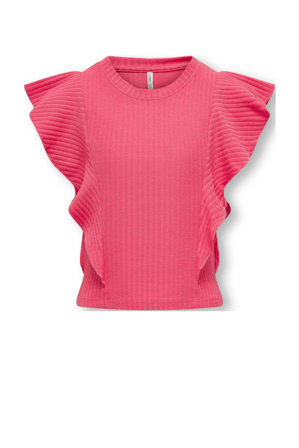Roze meisjes KIDS ONLY GIRL T-shirt met korte mouwen, ronde hals en ruches